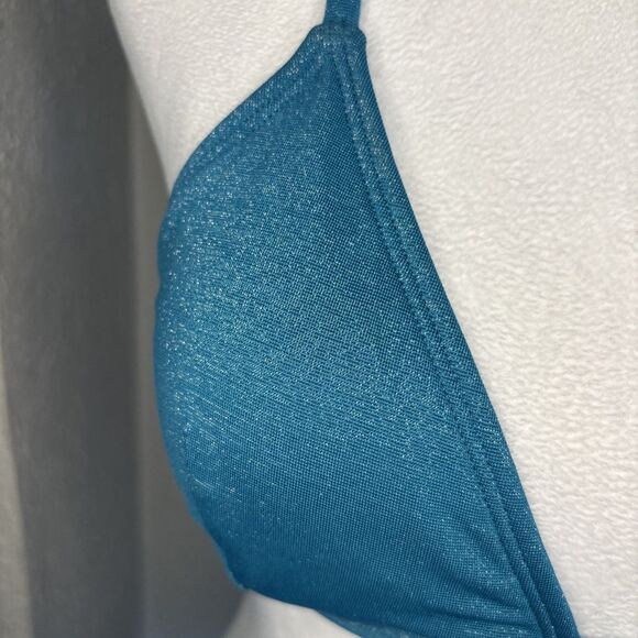 NWT Turquoise Glitter Bikini top With Cross Back Size Medium - Picture 2 of 12